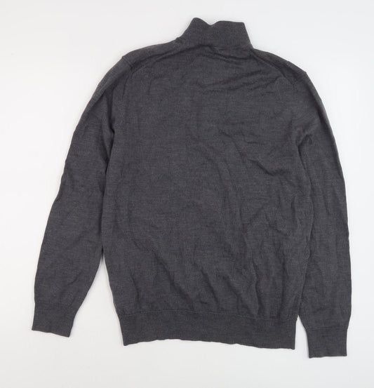 Charles Tyrwhitt Men's Grey Wool Full Zip Jumper - M