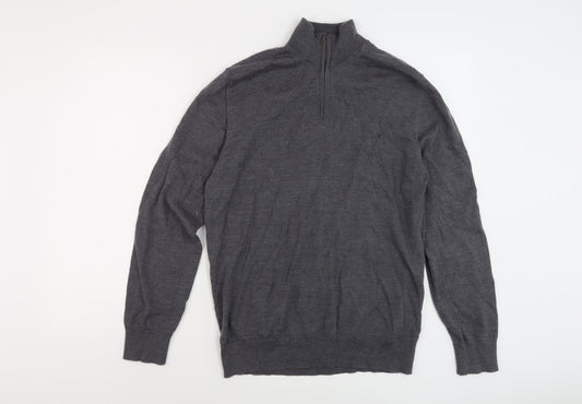 Charles Tyrwhitt Men's Grey Wool Full Zip Jumper - M