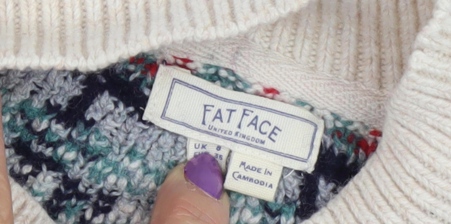 Fat Face Women's Ivory Fair Isle Pullover Jumper, Size UK 8