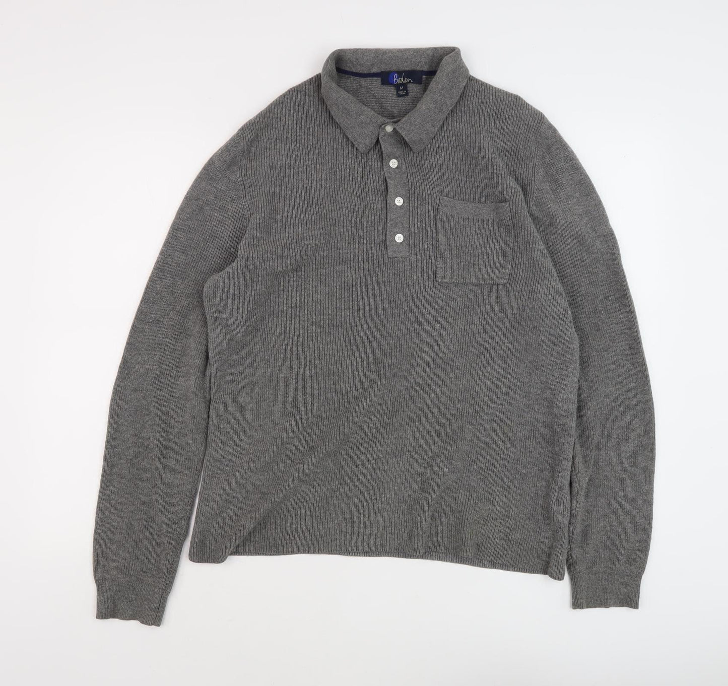 Boden Men's Grey Wool Pullover M Collared Jumper