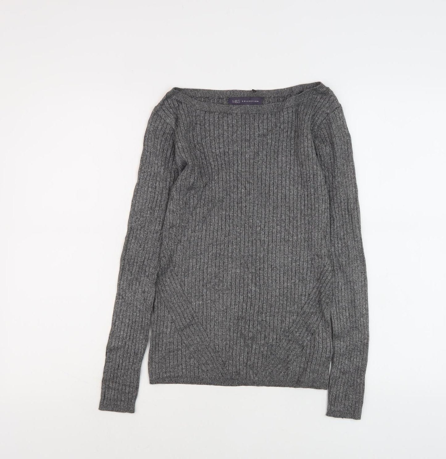 Marks and Spencer Women's Grey Boat Neck Pullover Jumper Size 8