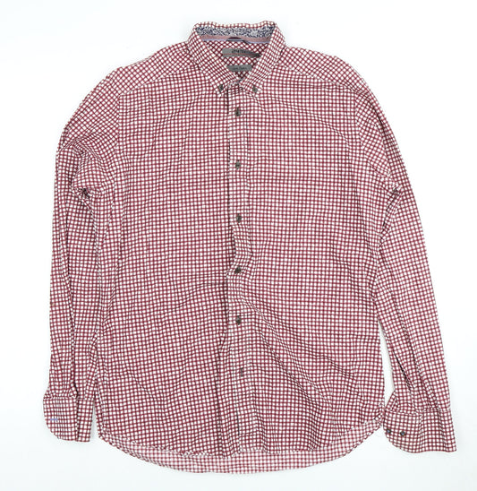 Jeff Banks Men's Red Check Medium Casual Dress Shirt