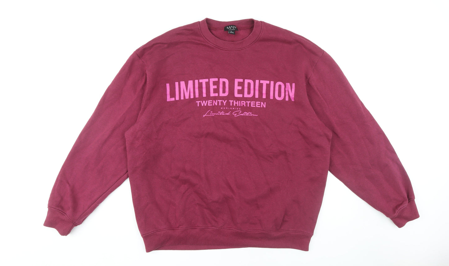 boohooMAN Men's Red Crew Neck Pullover Sweatshirt L