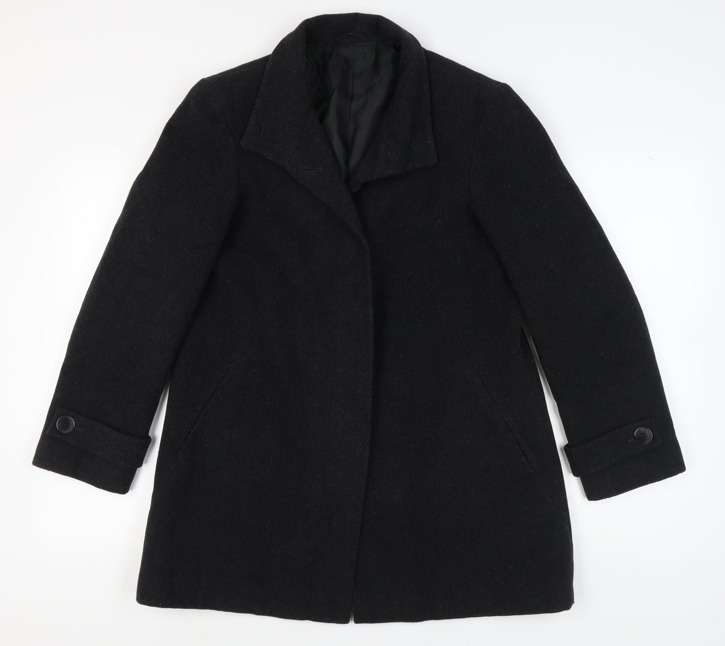 BHS Women's Black Wool Overcoat - Size 12