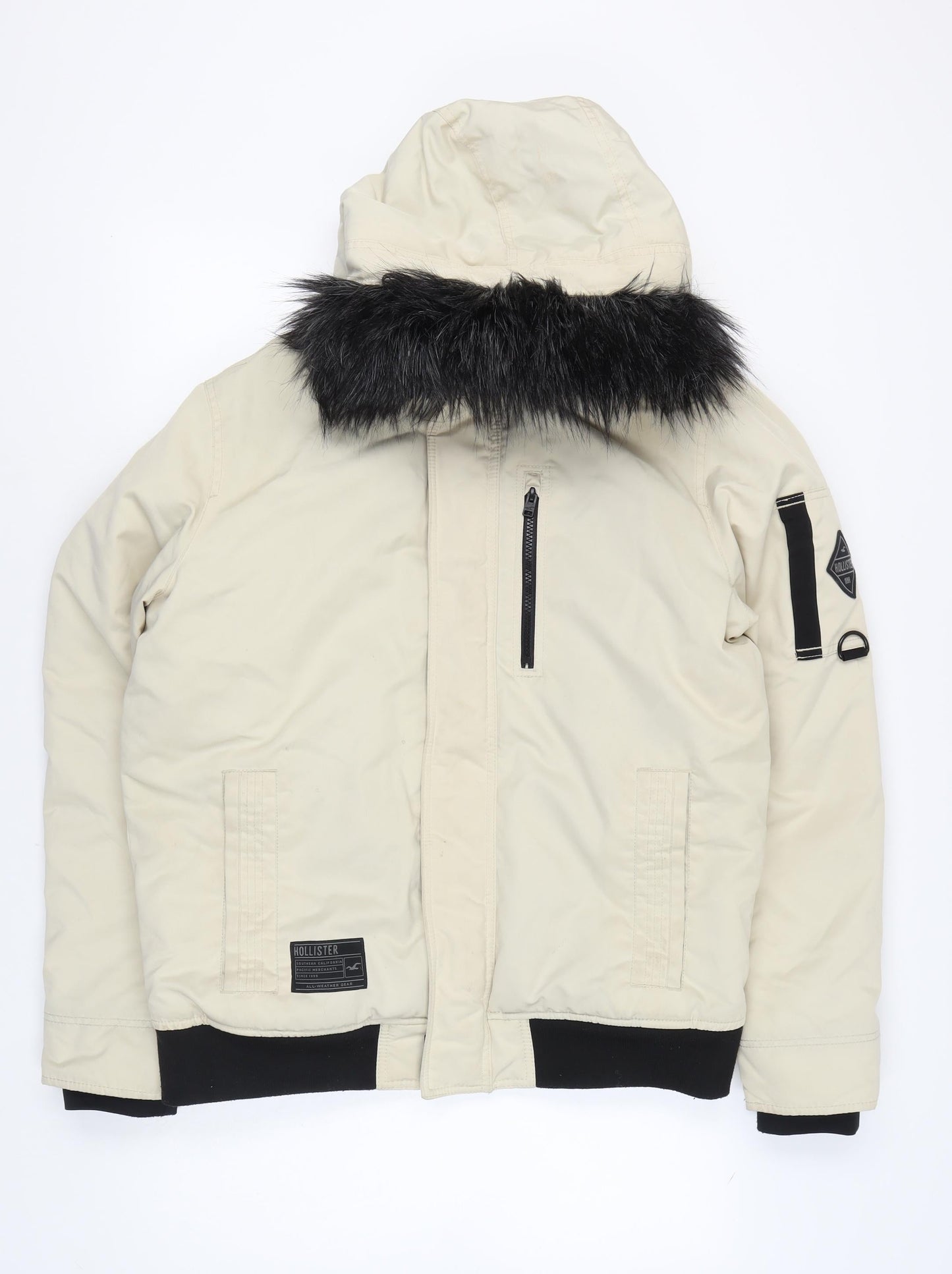 Hollister Men's Beige XL Hooded Puffer Jacket