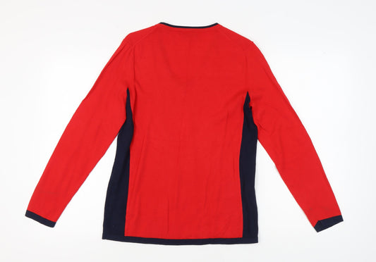 Tommy Hilfiger Women's Red V-Neck Pullover Jumper - L