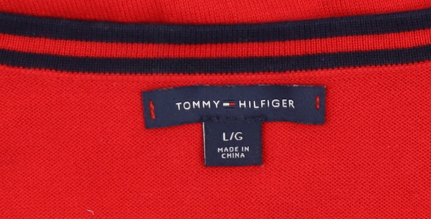 Tommy Hilfiger Women's Red V-Neck Pullover Jumper - L