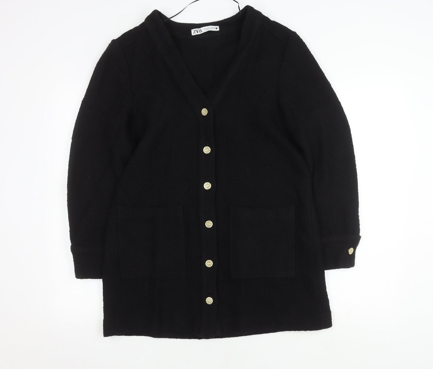 Zara Women's Black Wool Coatigan Size 2, Casual Mid-Length