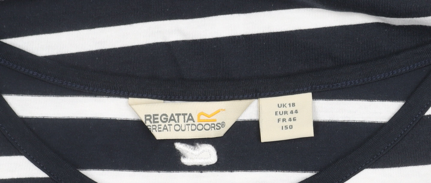 Regatta Women's Black Striped T-Shirt, Size 18