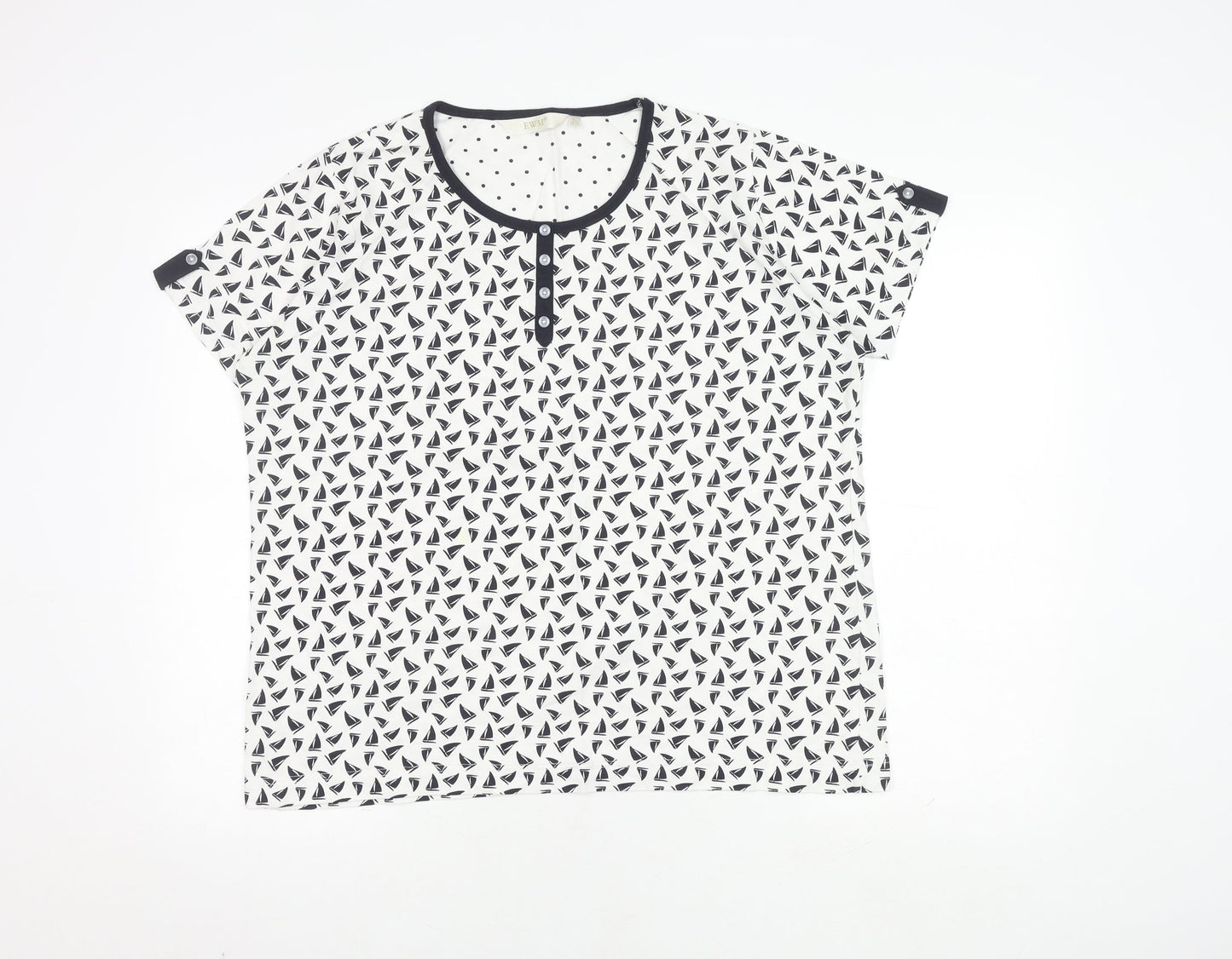 EWM Nautical White T-Shirt, L, Unisex, Button Accent