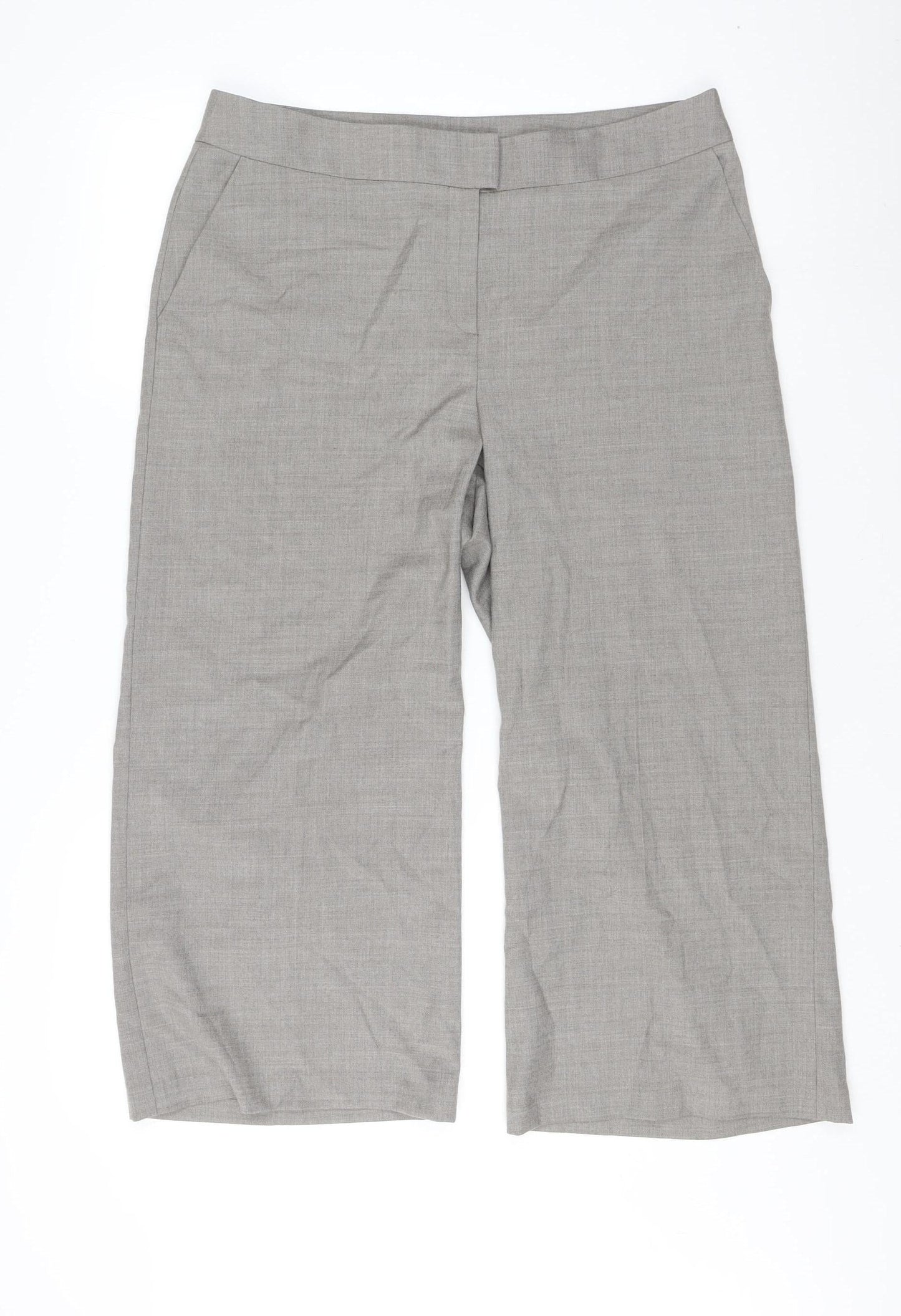 Laura Ashley Women's Grey Wool Trousers, Size 14, Elegant Wide-Leg