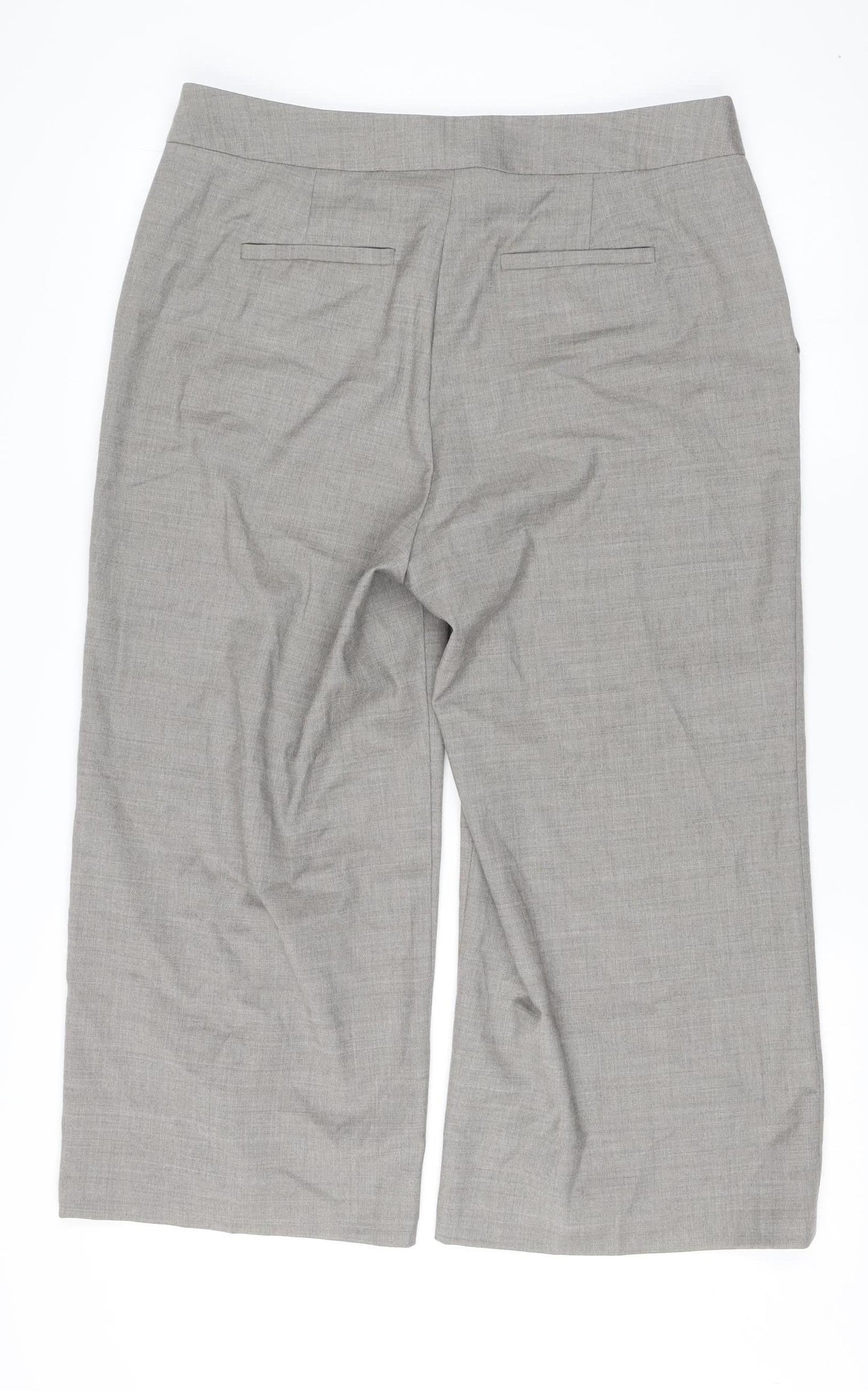 Laura Ashley Women's Grey Wool Trousers, Size 14, Elegant Wide-Leg