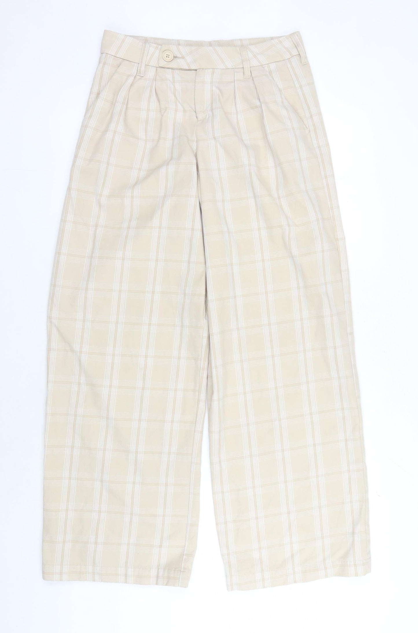 H&M Women Beige Plaid Trousers Size 8