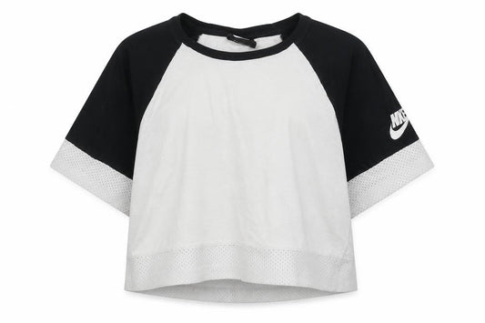 Nike Girls Colourblock Mesh Sleeve T-Shirt Black White L