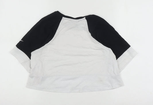 Nike Girls Colourblock Mesh Sleeve T-Shirt Black White L