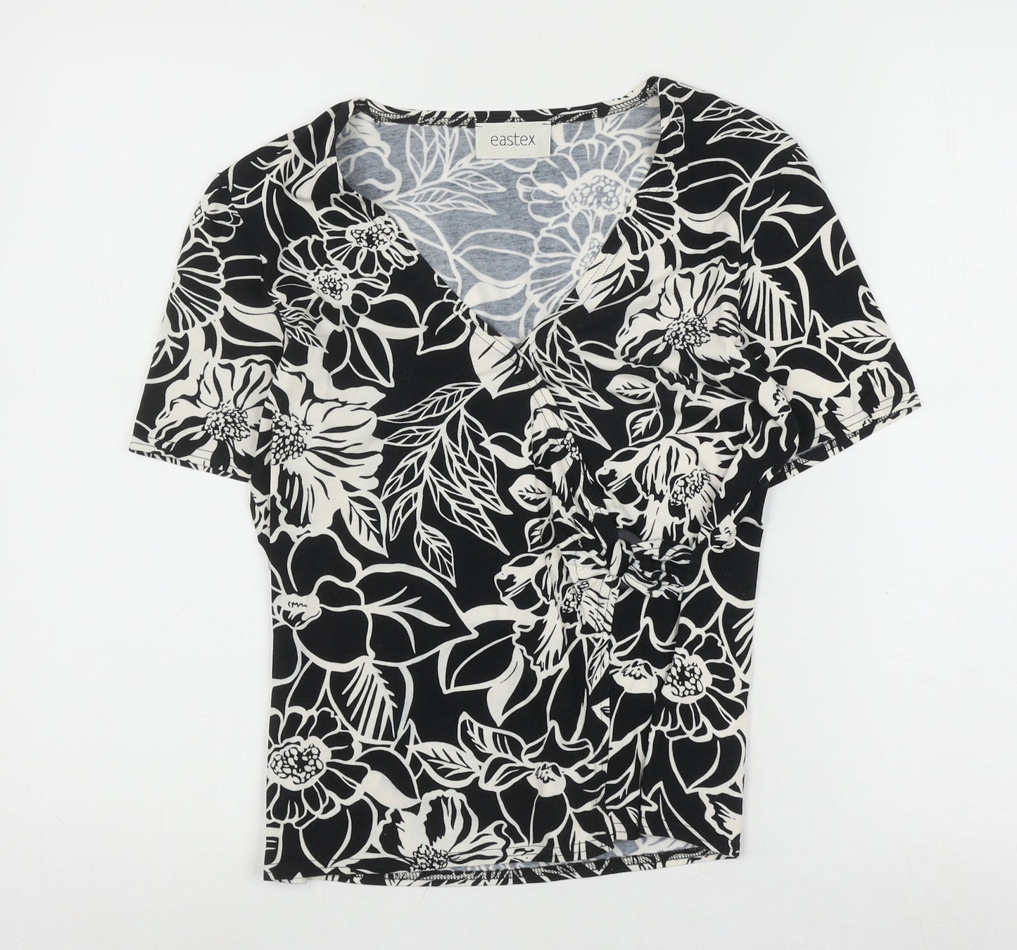 Eastex Women's Black Floral Wrap Blouse Size 10