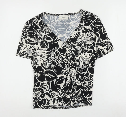Eastex Women's Black Floral Wrap Blouse Size 10