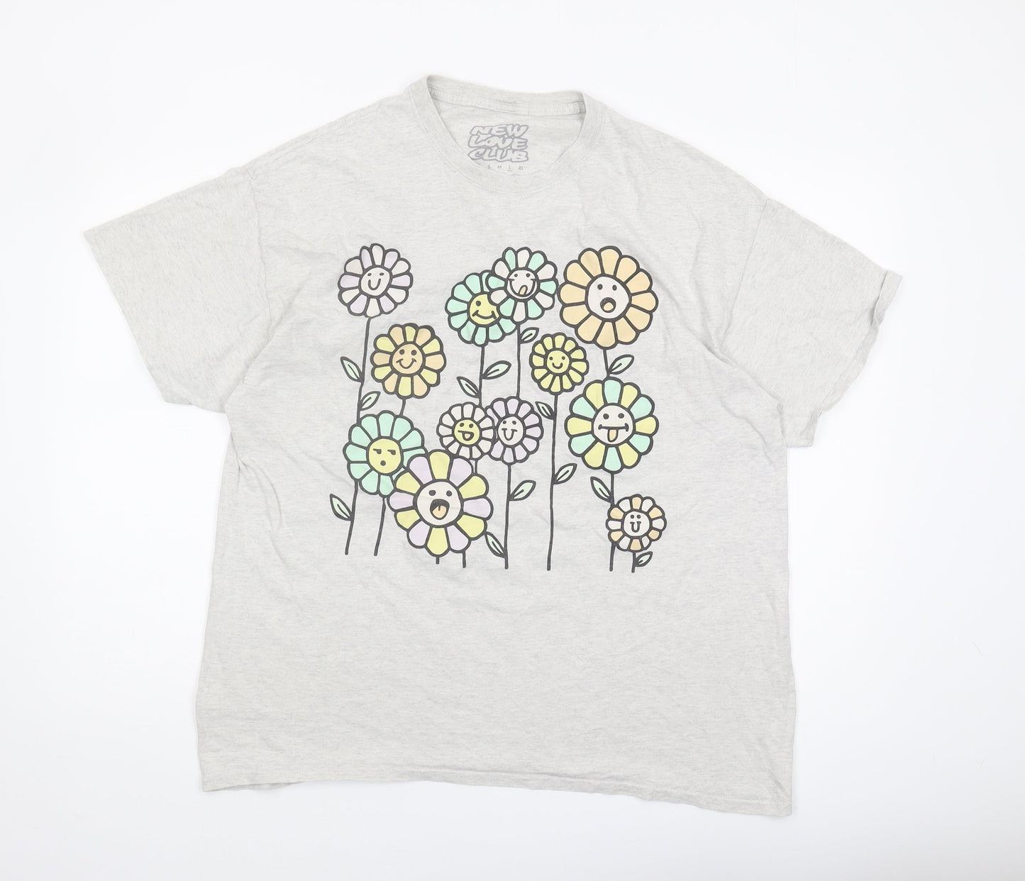 New Love Club Men’s Grey Flower T-Shirt L