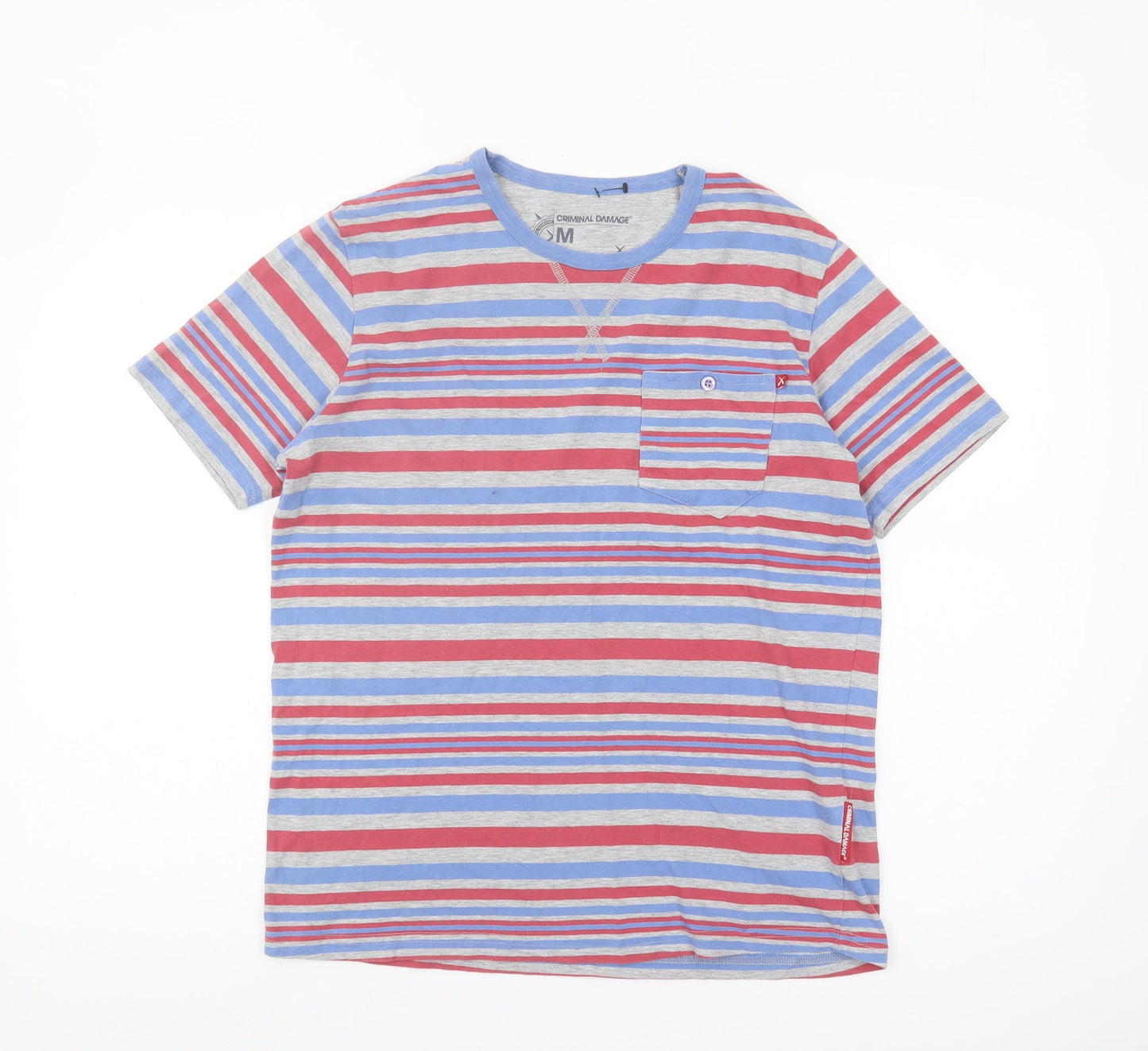 Criminal Damage Men's Multicoloured Striped T-Shirt