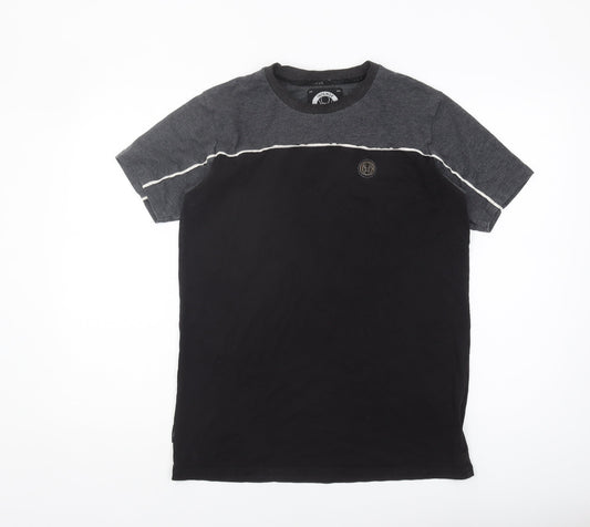 Intense Men's Black/Grey Colourblock T-Shirt Medium