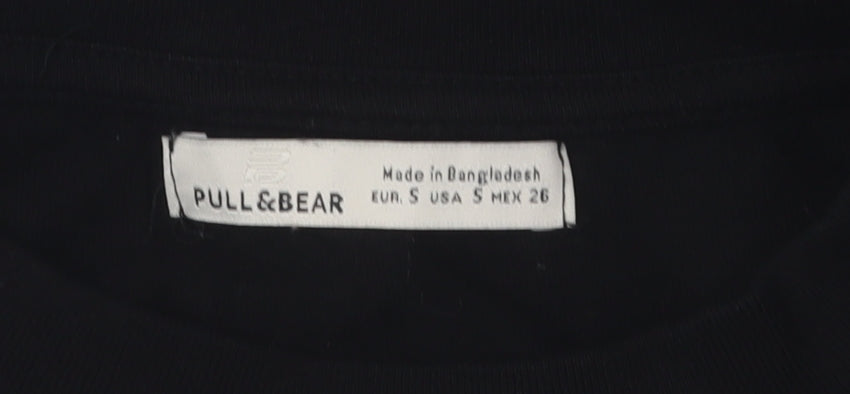 Pull & Bear Men's Black Cotton Crew Neck T-Shirt S