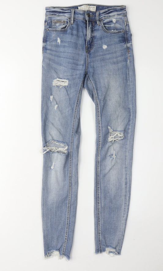 Stradivarius Women's Blue Distressed Skinny Jeans Size 4