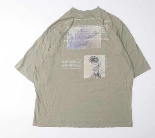 Collusion Men's Green Graphic Print High Neck T-Shirt Size 36
