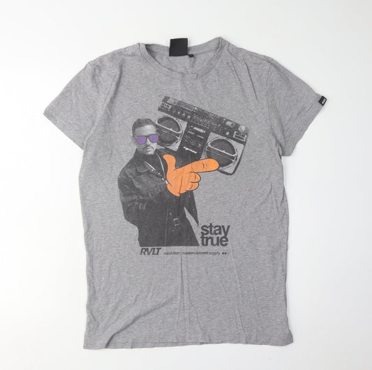 Revolution Men's Grey Graphic Cotton T-Shirt, L, Retro Style