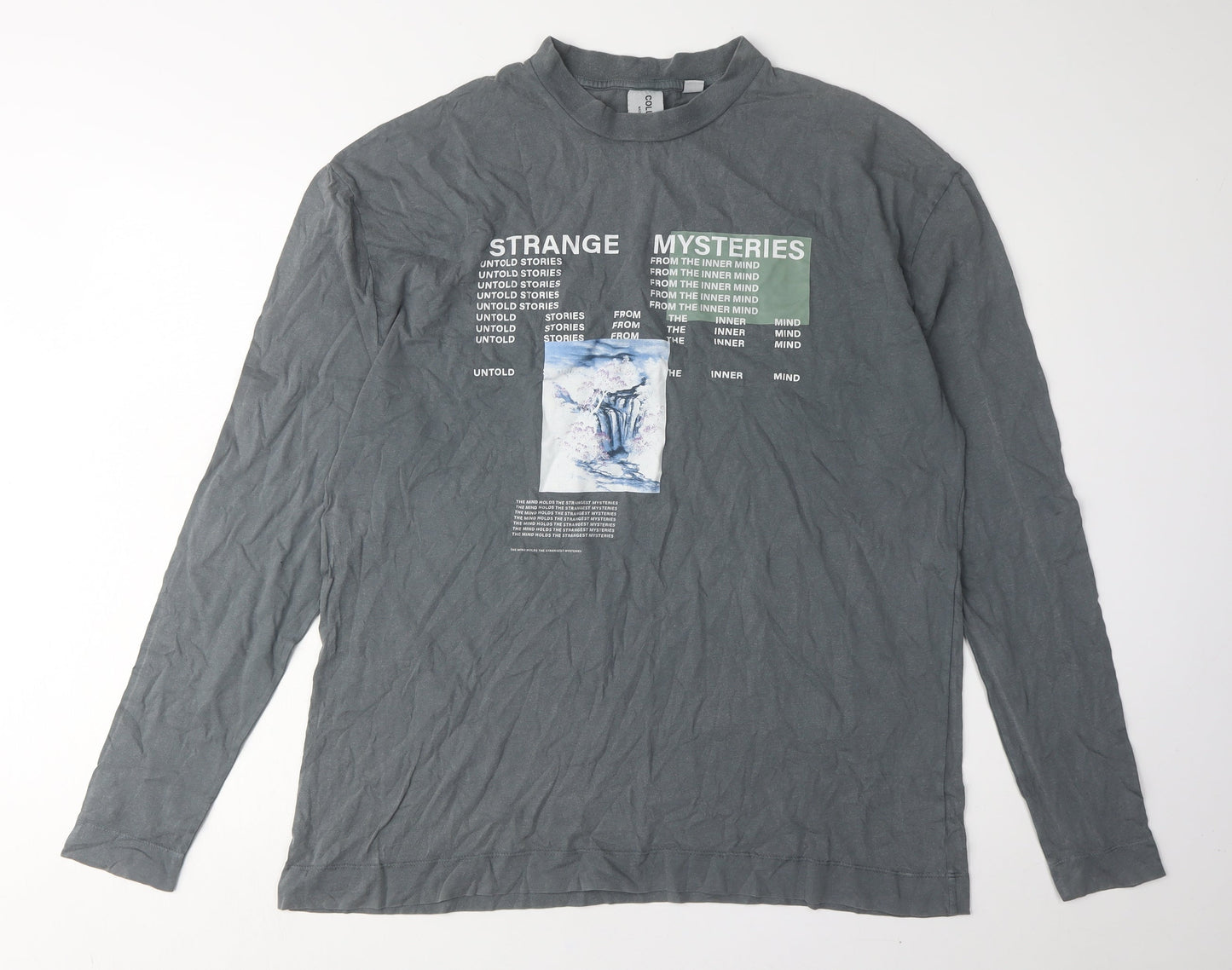 Collusion Unisex Grey Mock Neck Long Sleeve T-Shirt