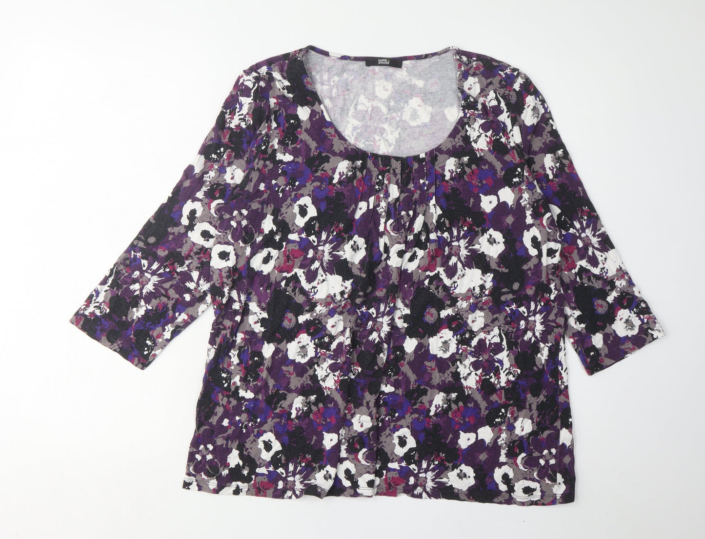 Marks and Spencer Women's Purple Floral 3/4 Sleeve T-Shirt