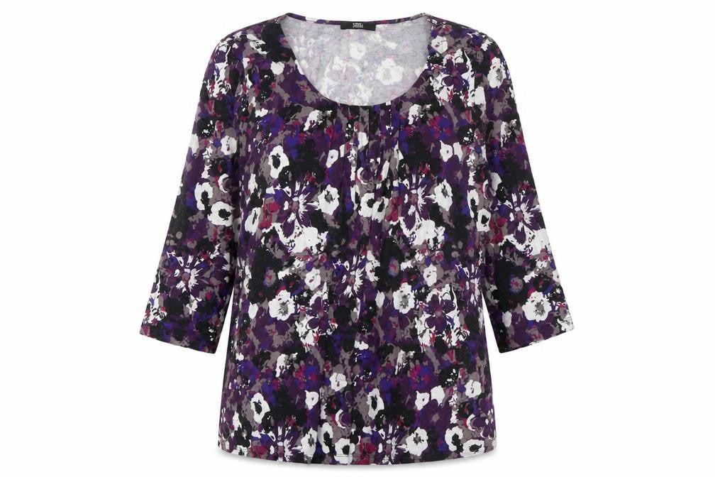 Marks and Spencer Women's Purple Floral 3/4 Sleeve T-Shirt