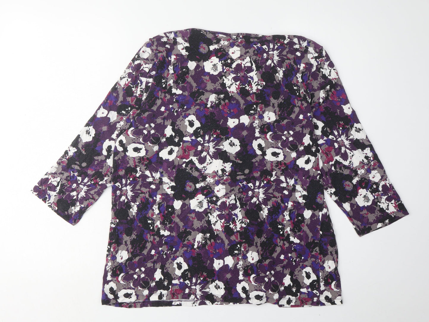Marks and Spencer Women's Purple Floral 3/4 Sleeve T-Shirt
