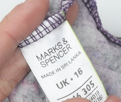 Marks and Spencer Women's Purple Floral 3/4 Sleeve T-Shirt
