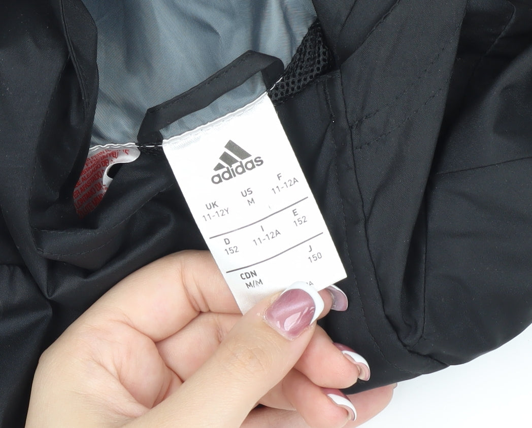Adidas Boys Black Track Jacket 11-12 Years Hooded Sports