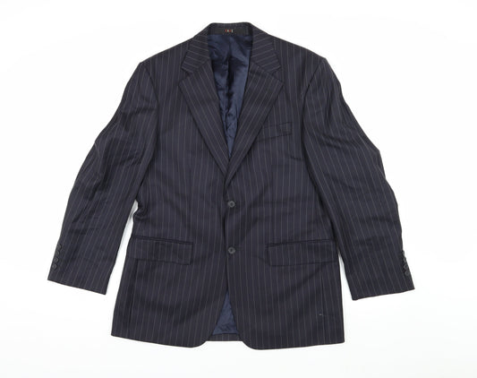 DAKS Men's Blue Striped Wool Blazer Jacket 36S
