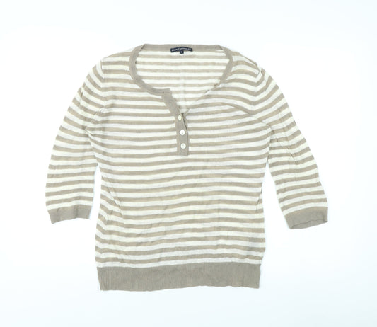 Crew Clothing Co Women's Beige Striped Henley Top Size 10