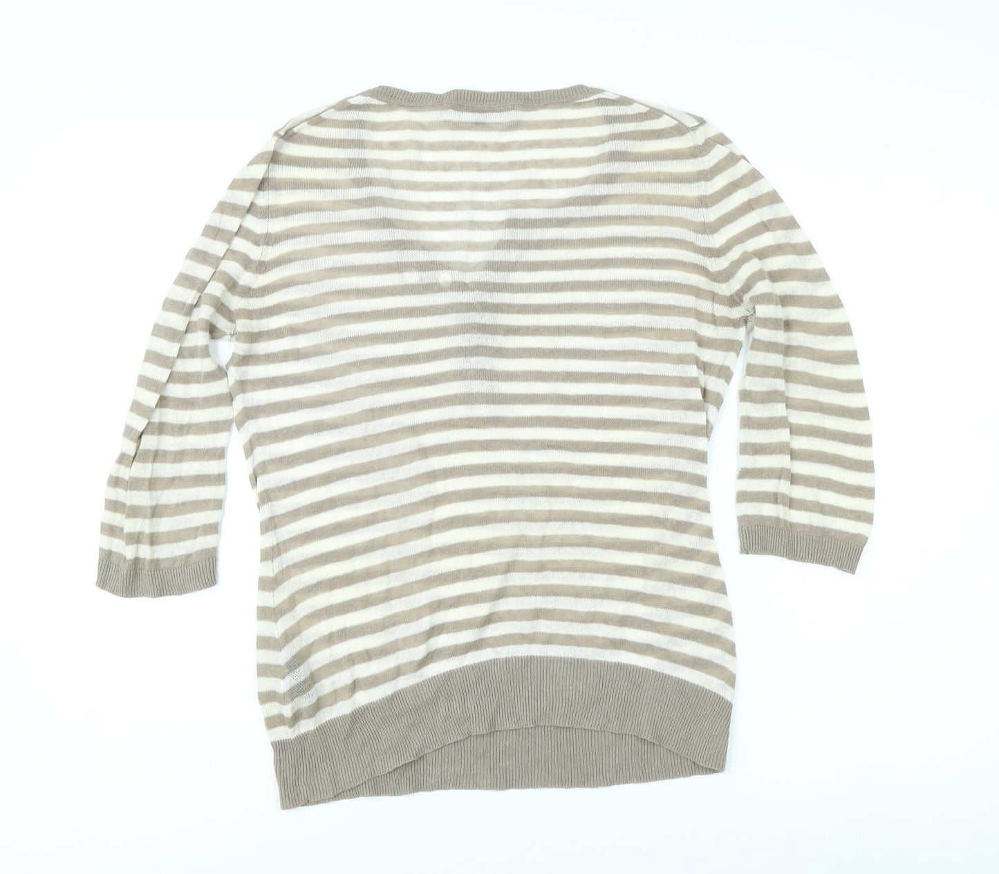 Crew Clothing Co Women's Beige Striped Henley Top Size 10