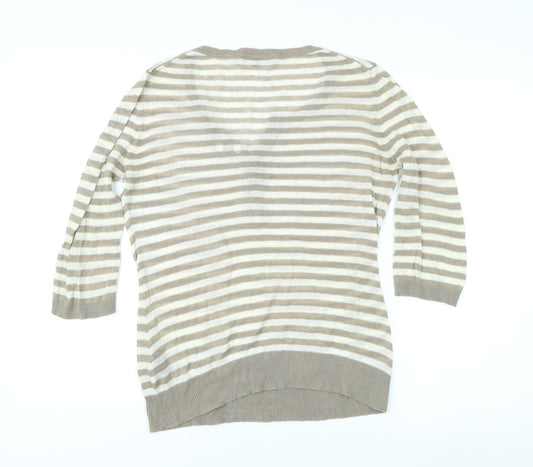 Crew Clothing Co Women's Beige Striped Henley Top Size 10