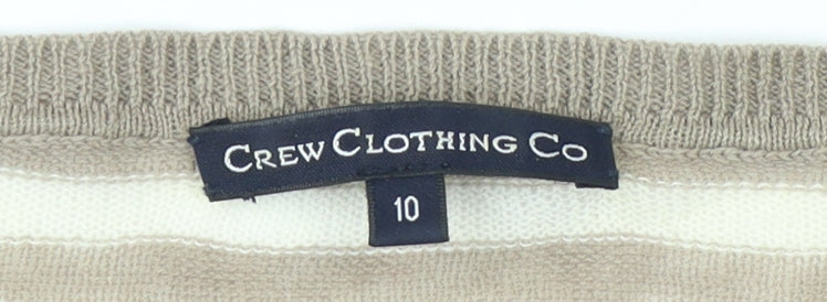 Crew Clothing Co Women's Beige Striped Henley Top Size 10