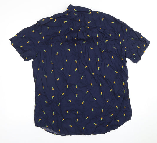 GAP Men's Blue XL Pineapple Print Short Sleeve Shirt