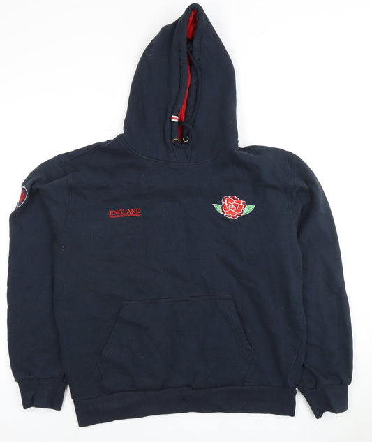 England Men's Blue Embroidered Pullover Hoodie L