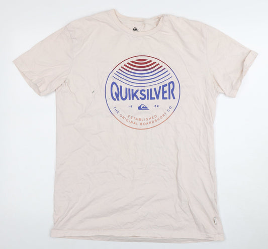 Quiksilver Men's Beige Graphic Print T-Shirt - Large