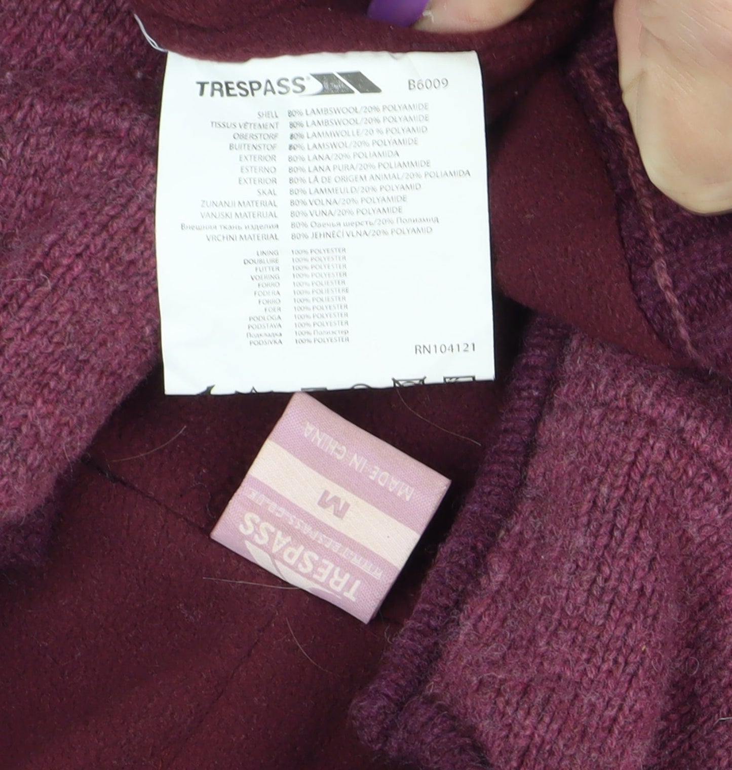 Trespass Women's Red Full Zip Wool Blend Hoodie M