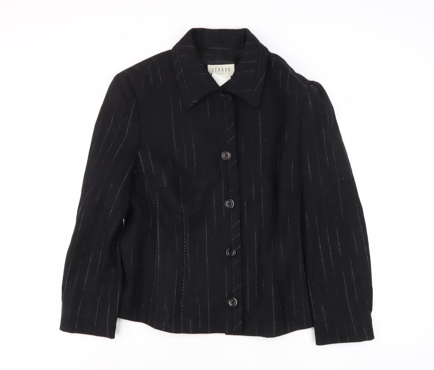 Féraud Women’s Black Striped Mid-Length Jacket, Size 14