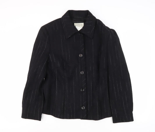 Féraud Women’s Black Striped Mid-Length Jacket, Size 14