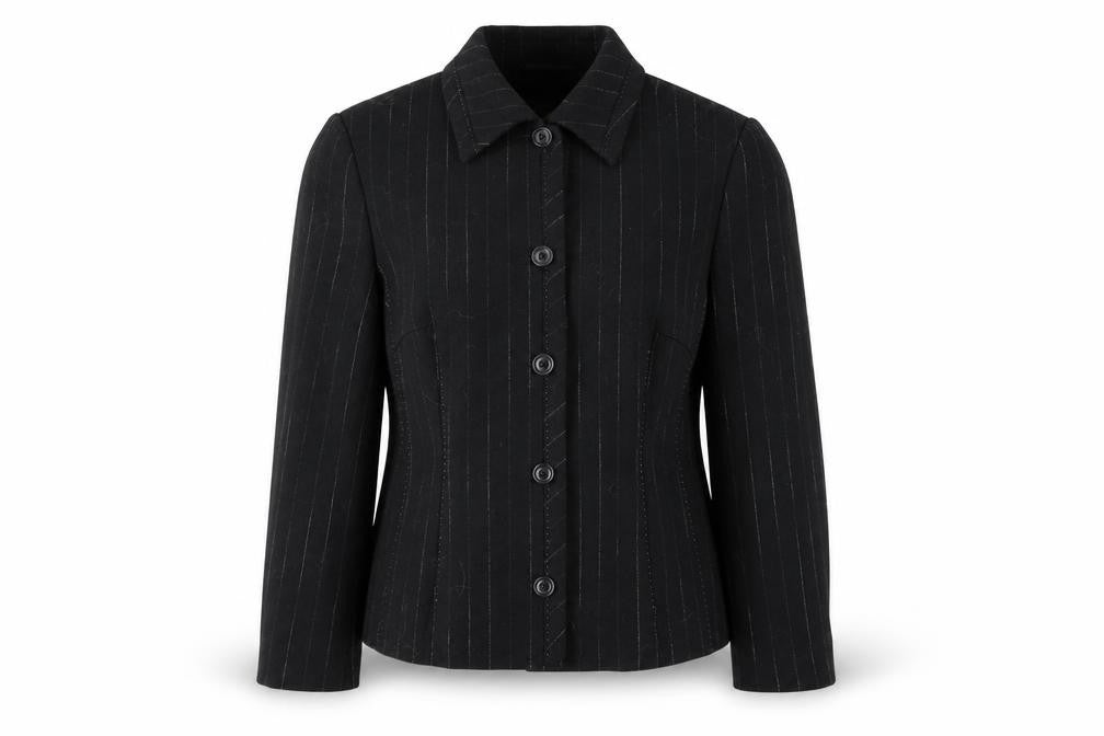 Feraud Women’s Black Striped Mid-Length Jacket, Size 14