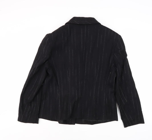 Féraud Women’s Black Striped Mid-Length Jacket, Size 14