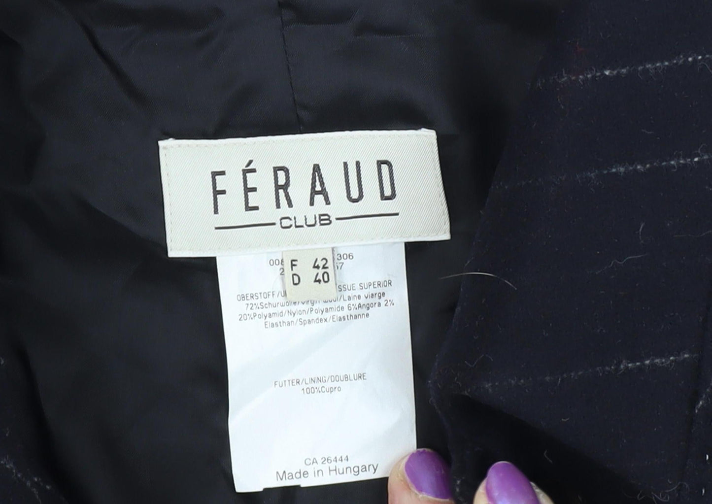 Féraud Women’s Black Striped Mid-Length Jacket, Size 14