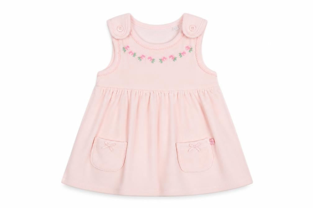 Front view of Jasper Conran girls’ pink floral pinafore dress 0-3m