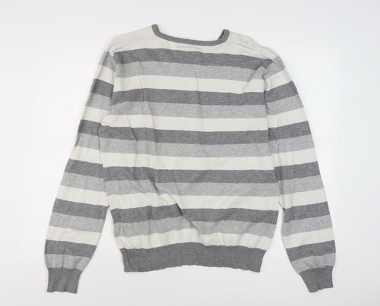 Soul Cal Men's Grey Striped Pullover Large
